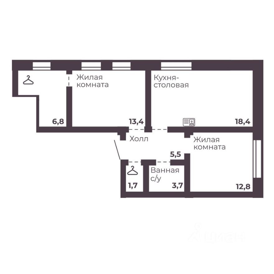 2к. квартира, 62.3 м²