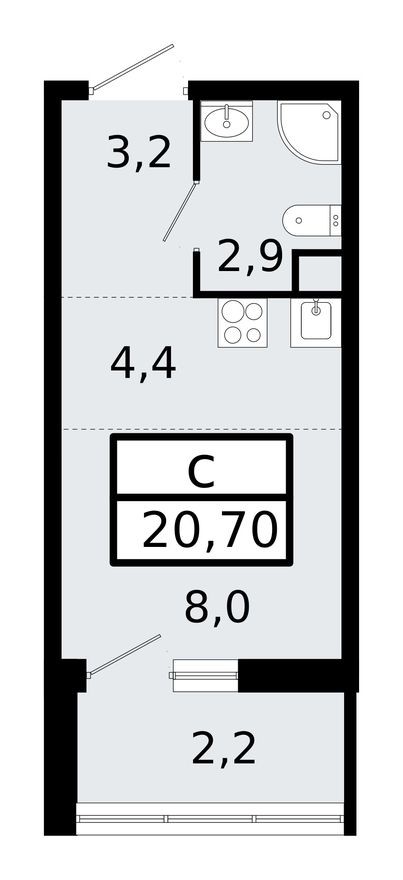 Студия-квартира, 20.8 м²