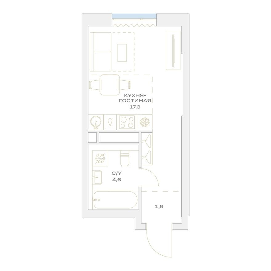 Студия-квартира, 23.8 м²