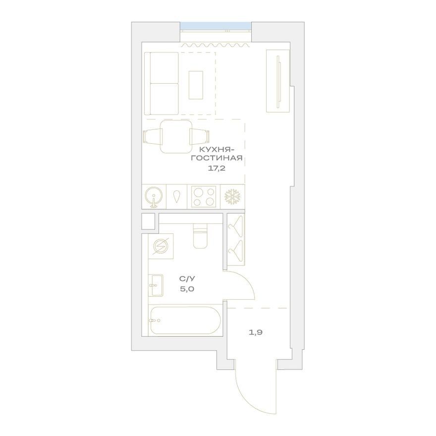 Студия-квартира, 24.3 м²