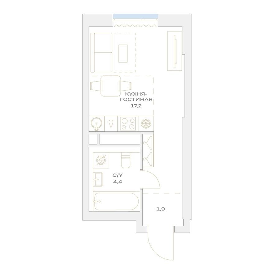 Студия-квартира, 23.5 м²