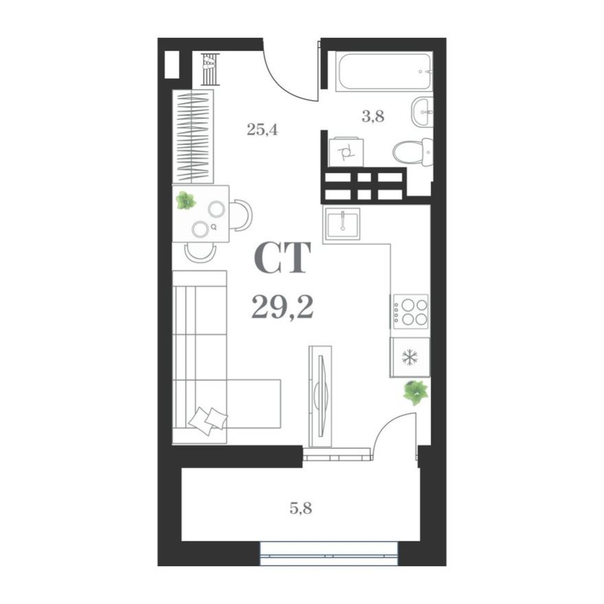 1к. квартира, 32.5 м²