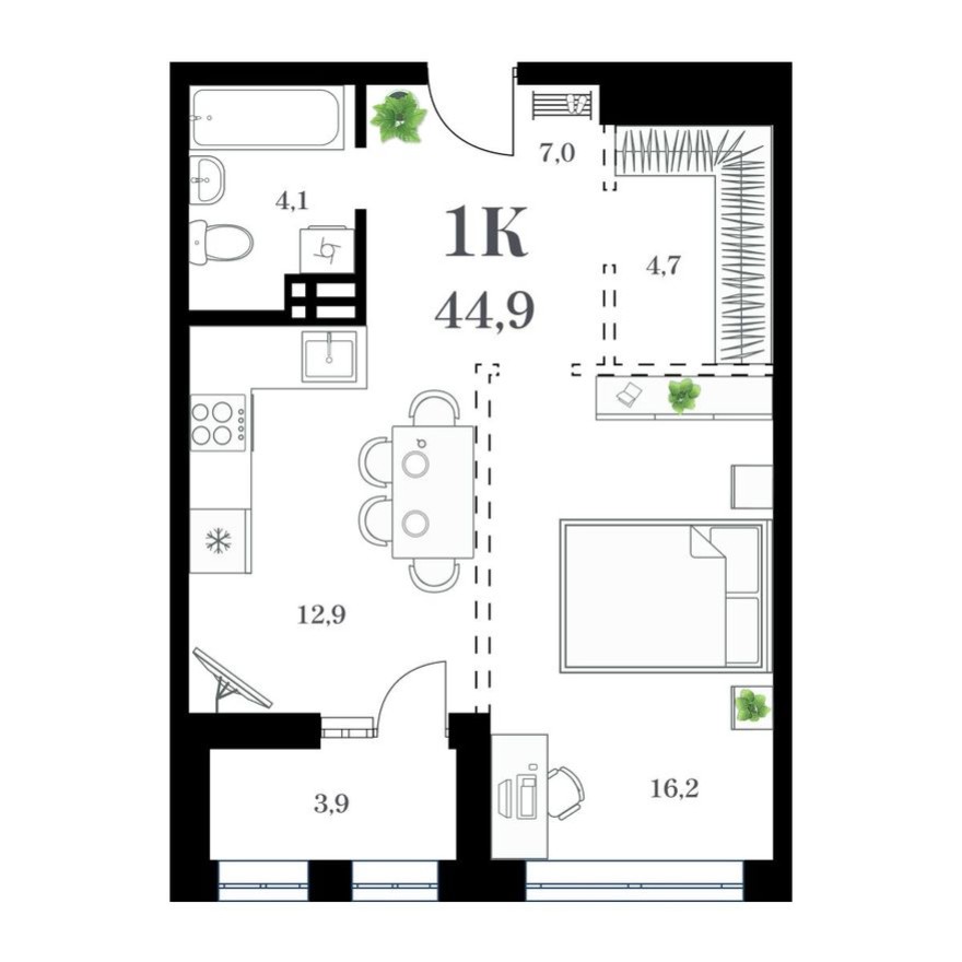 1к. квартира, 47.4 м²