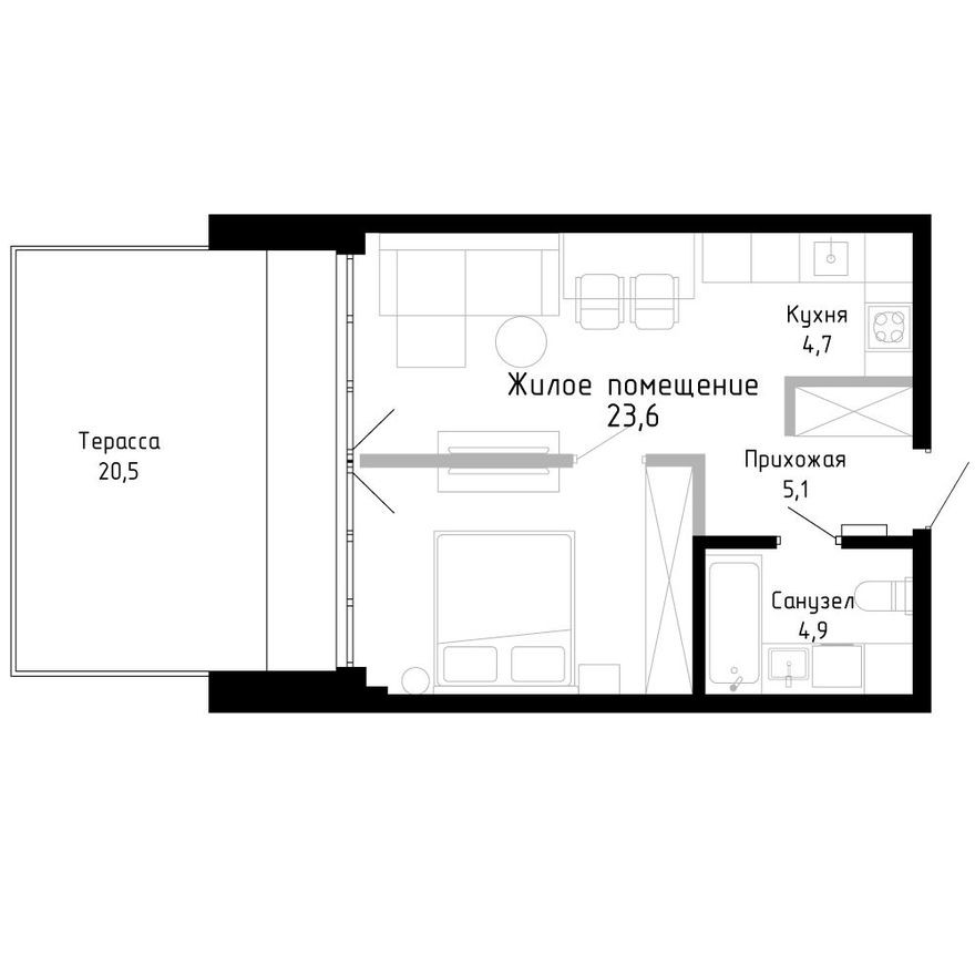 2к. квартира, 38.3 м²