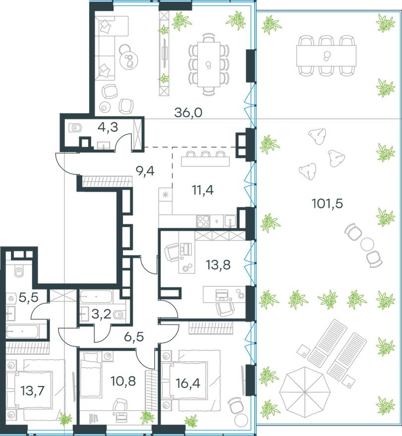 5к. квартира, 161.5 м²