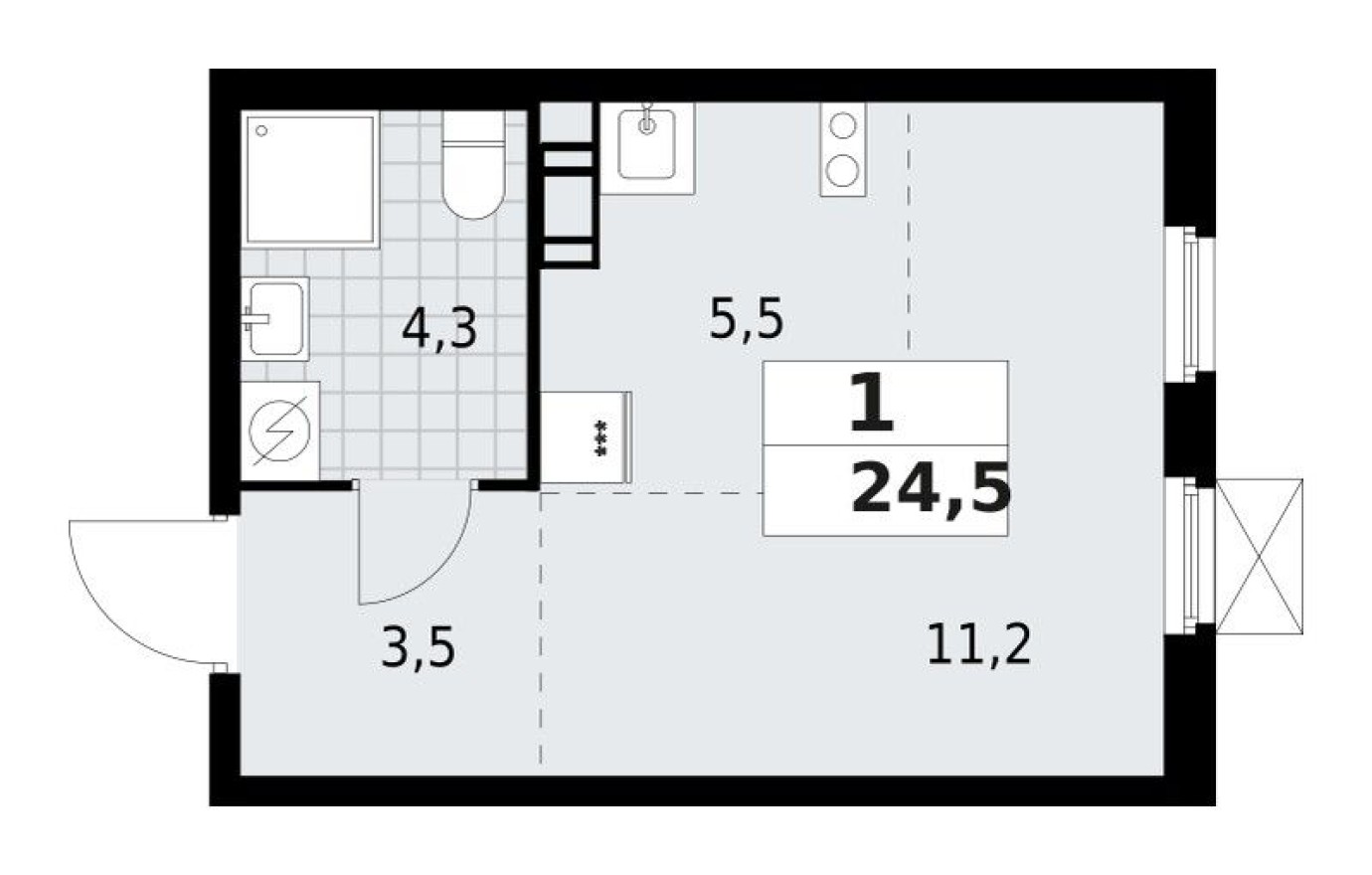 Студия-квартира, 24.5 м²