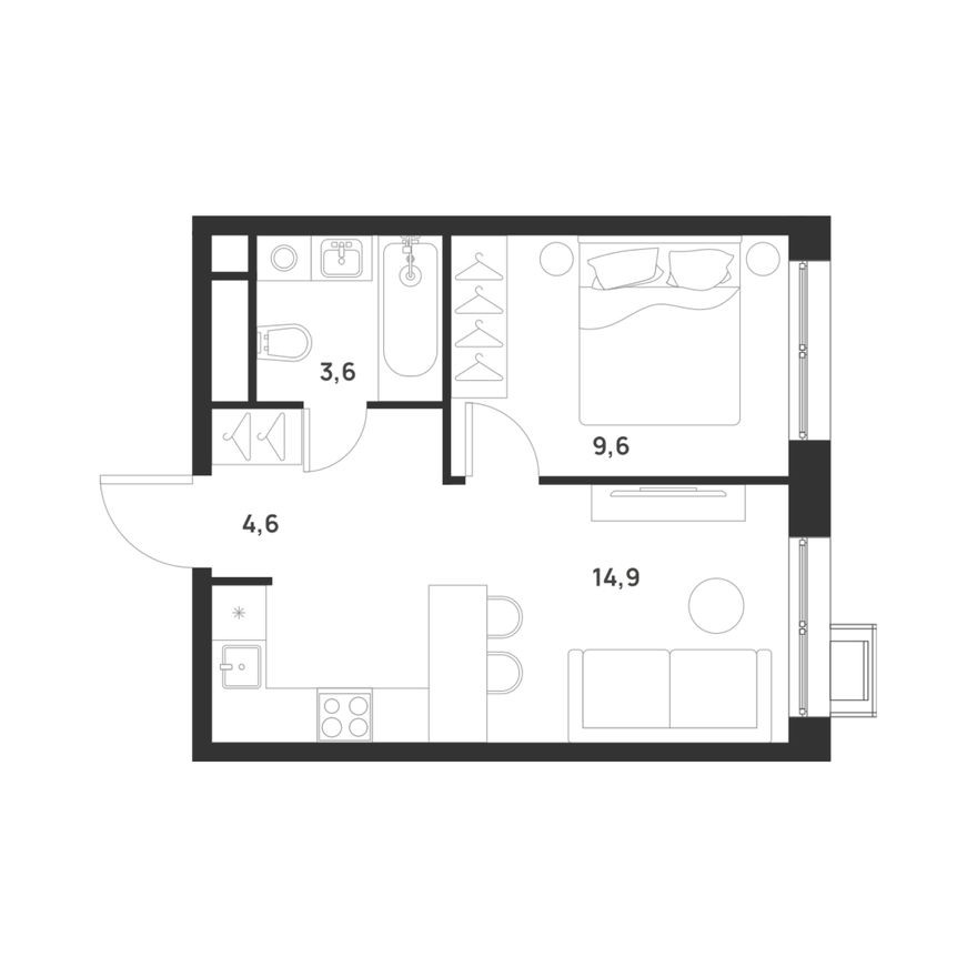 1е квартира, 32.7 м²
