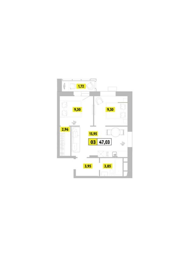 3к. квартира, 47.0 м²