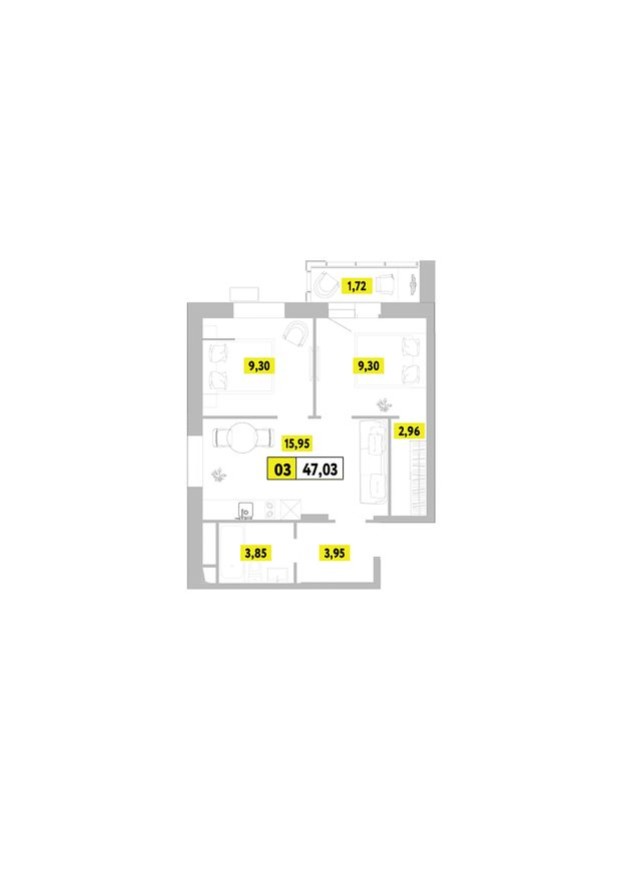 3к. квартира, 47.0 м²