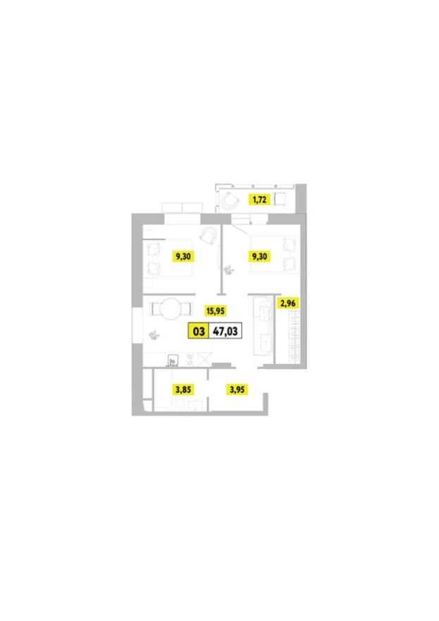 3к. квартира, 47.0 м²