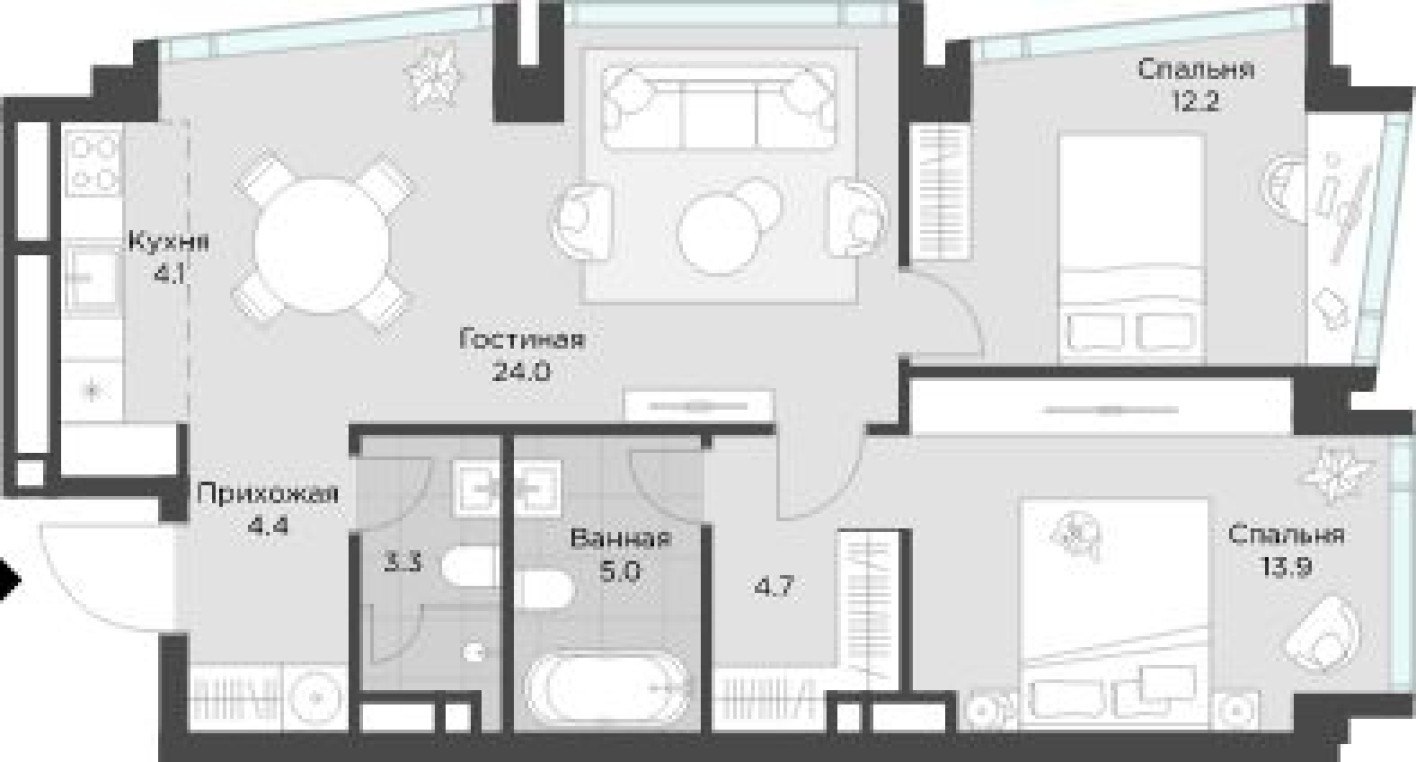 2к. квартира, 71.8 м²