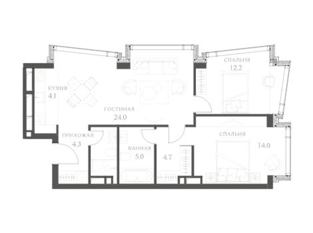 2к. квартира, 72.0 м²