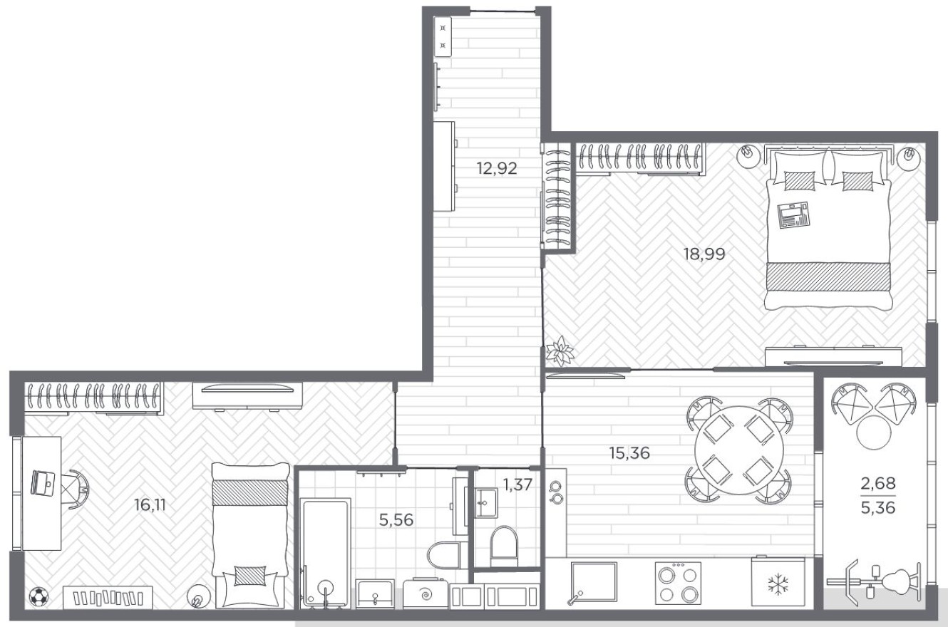 2к. квартира, 72.8 м²