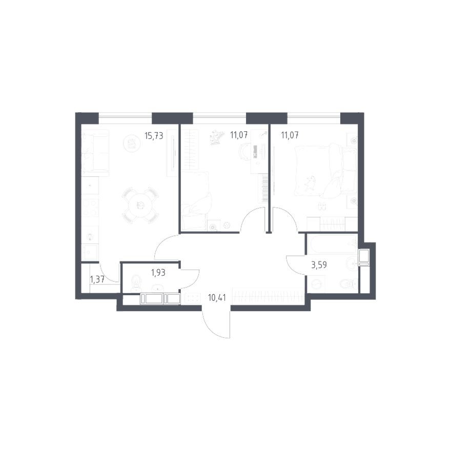 2к. квартира, 55.2 м²