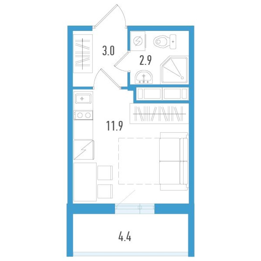 Студия-квартира, 19.1 м²