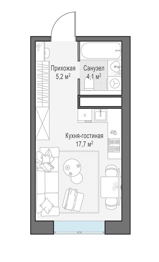 Студия-квартира, 27.0 м²