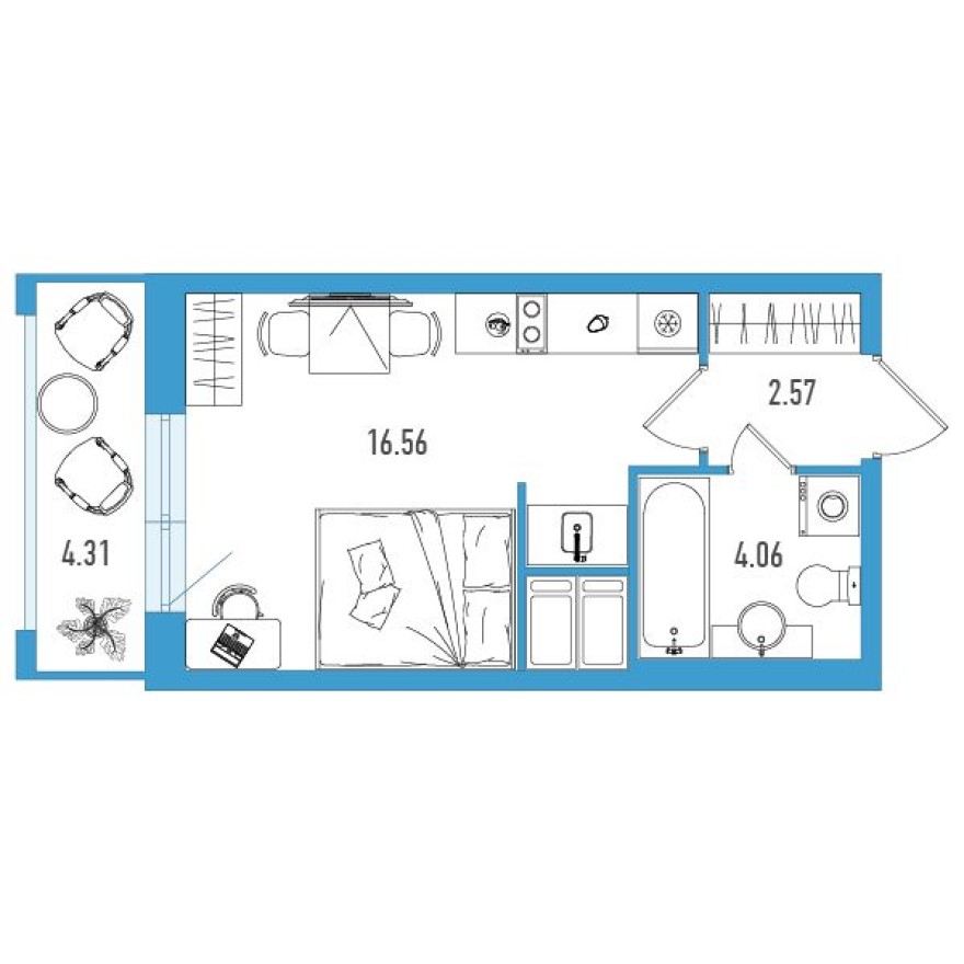 Студия-квартира, 24.5 м²