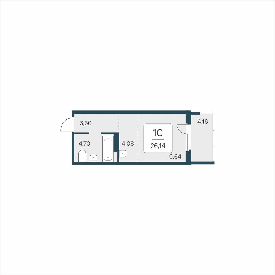 Студия-квартира, 26.1 м²