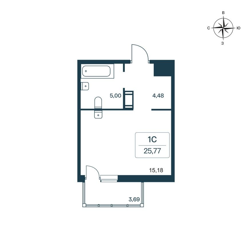 Студия-квартира, 25.6 м²