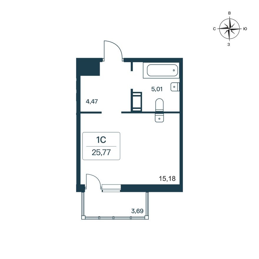 Студия-квартира, 25.8 м²