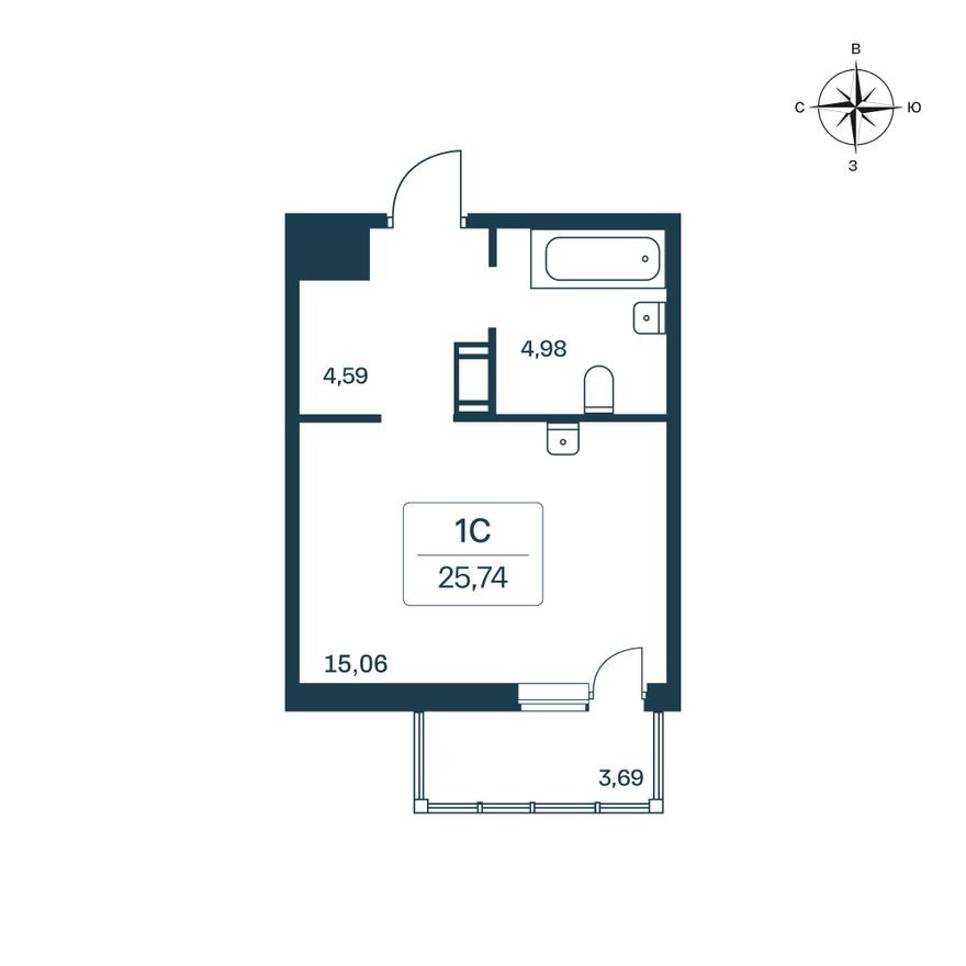 Студия-квартира, 25.7 м²