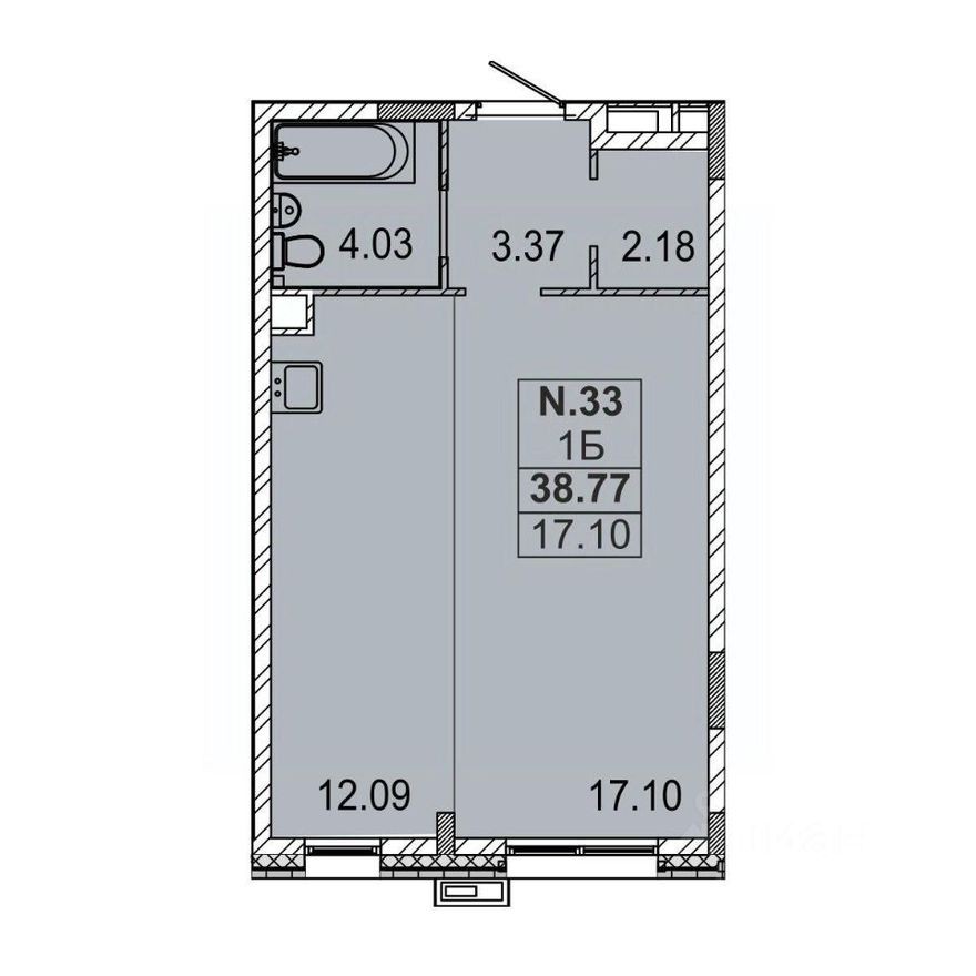 1к. квартира, 42.8 м²