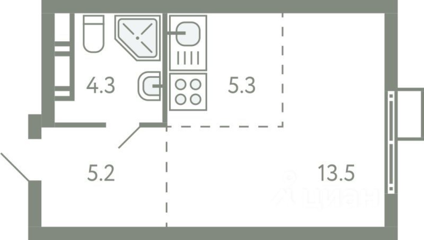 1к. квартира, 27.8 м²