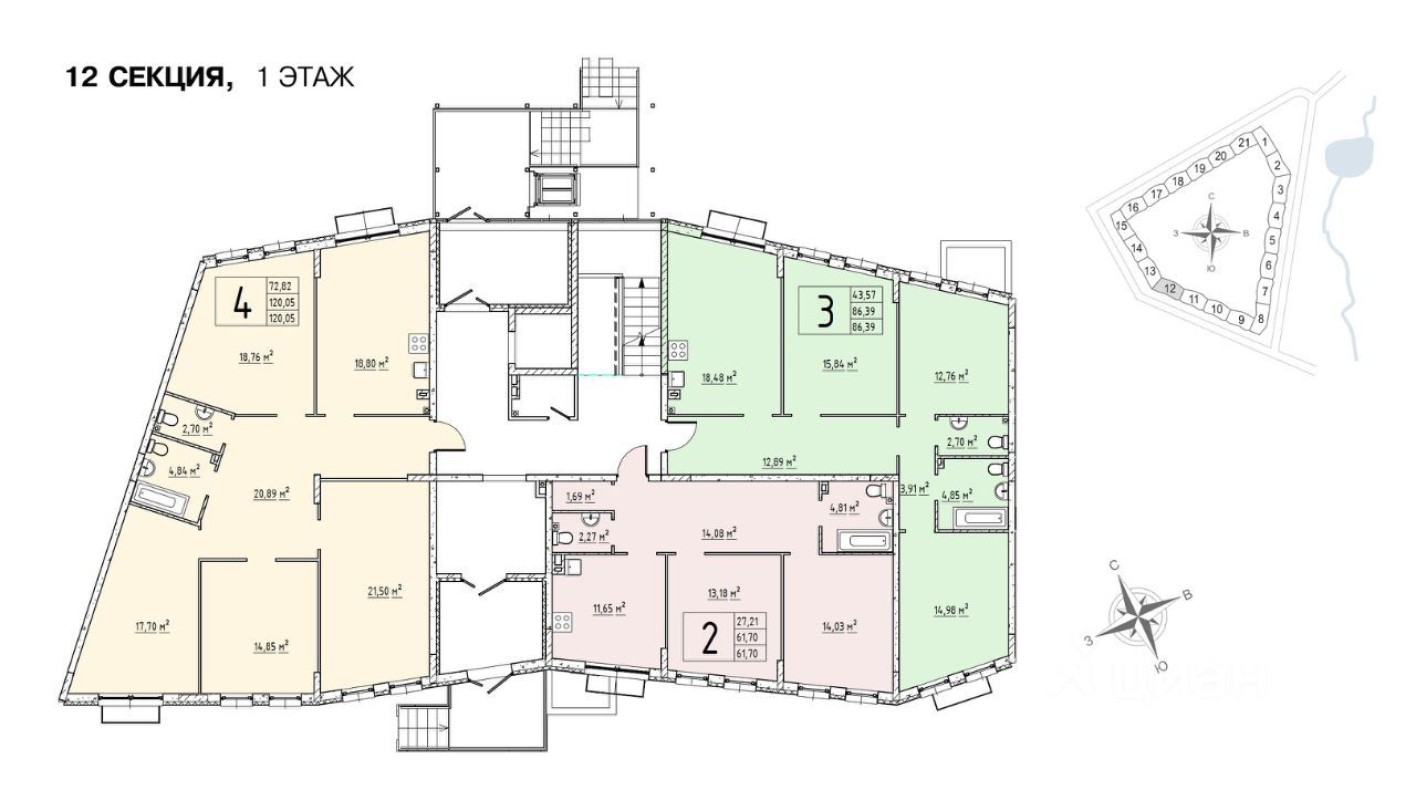 2к. квартира, 61.7 м²