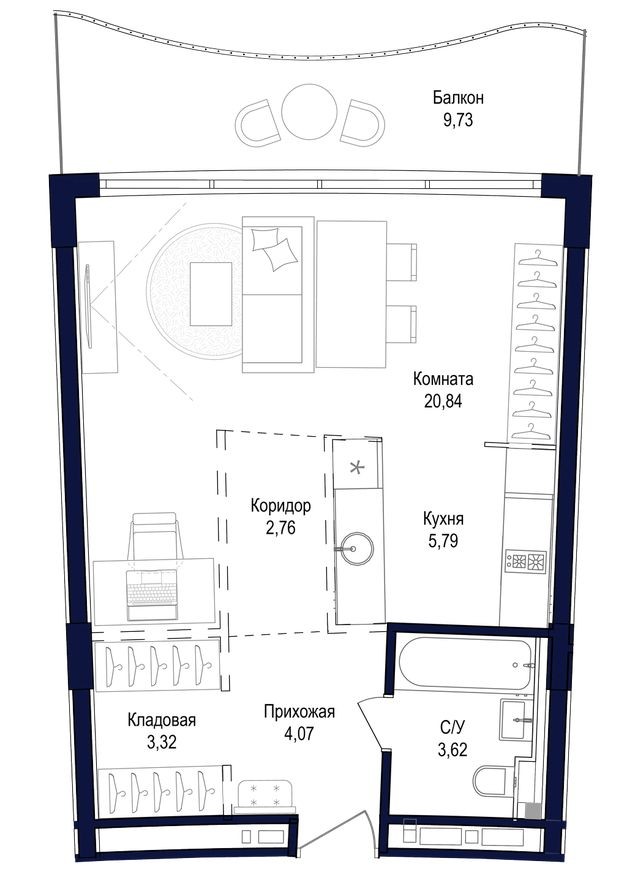 Студия-квартира, 50.1 м²