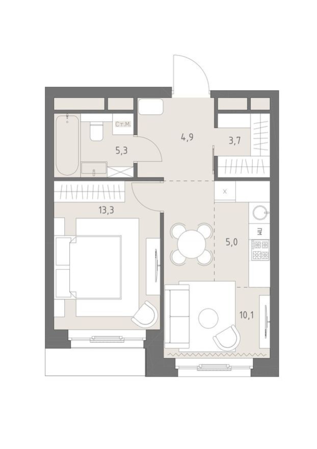 2к. квартира, 42.3 м²
