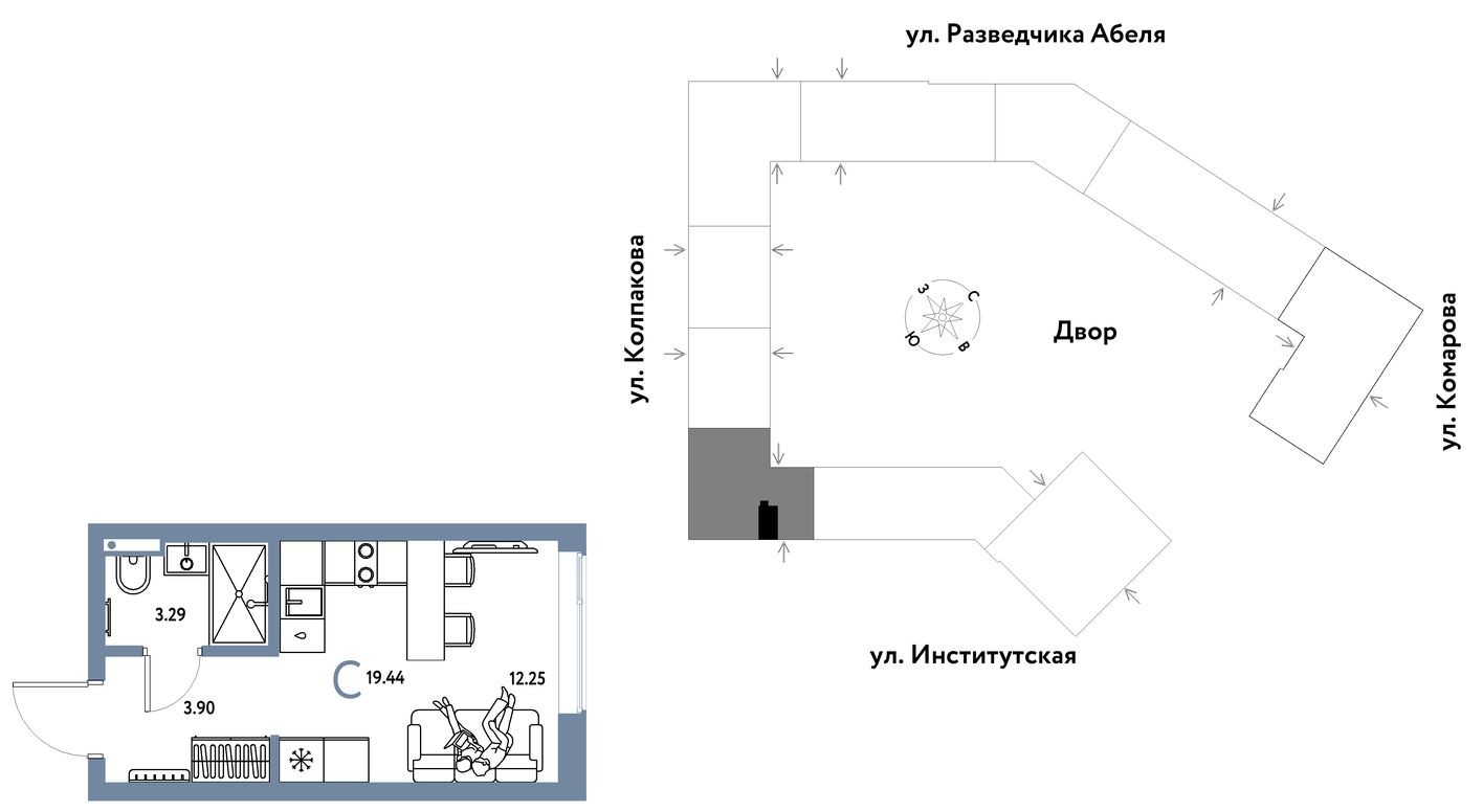 Студия-квартира, 19.4 м²