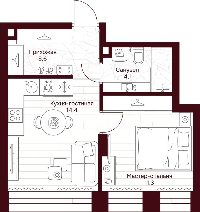 1к. квартира, 35.4 м²