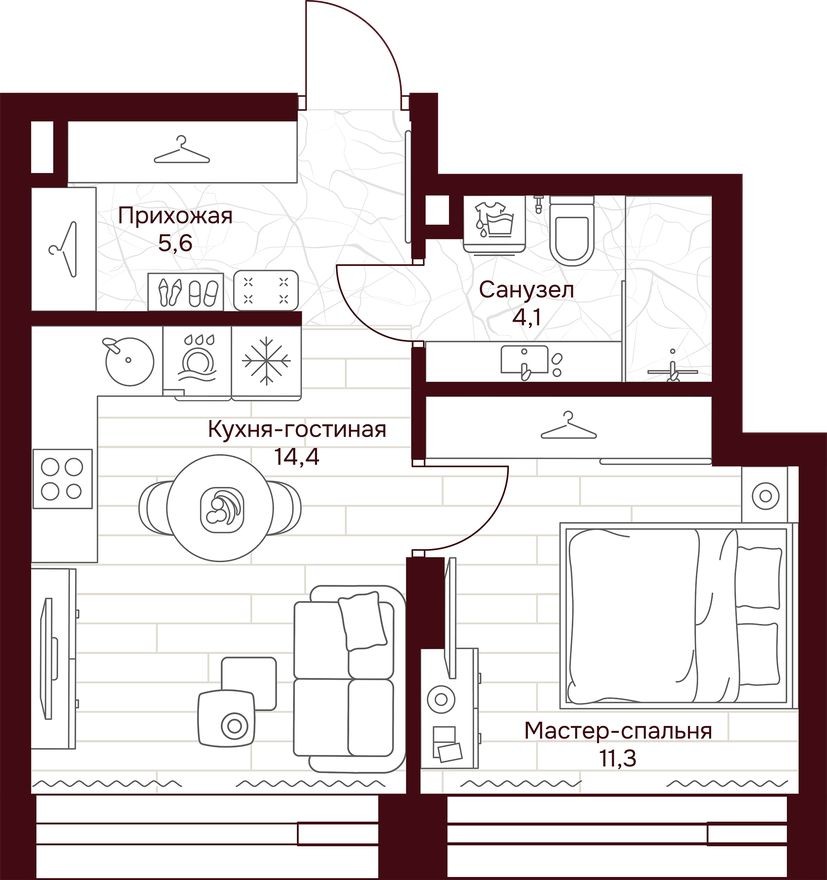 1к. квартира, 35.4 м²
