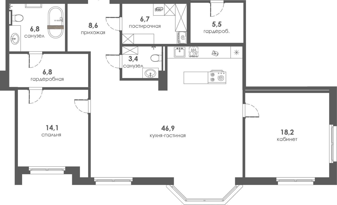 1к. квартира, 111.5 м²