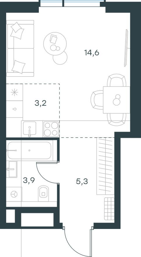 Студия-квартира, 27.0 м²