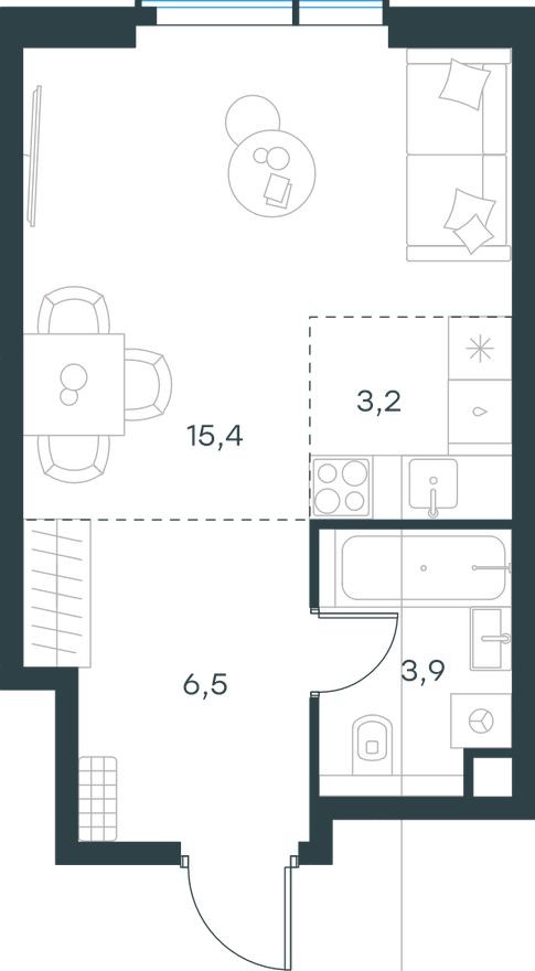 Студия-квартира, 29.0 м²