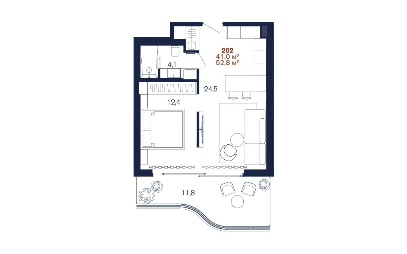 Студия-квартира, 52.8 м²