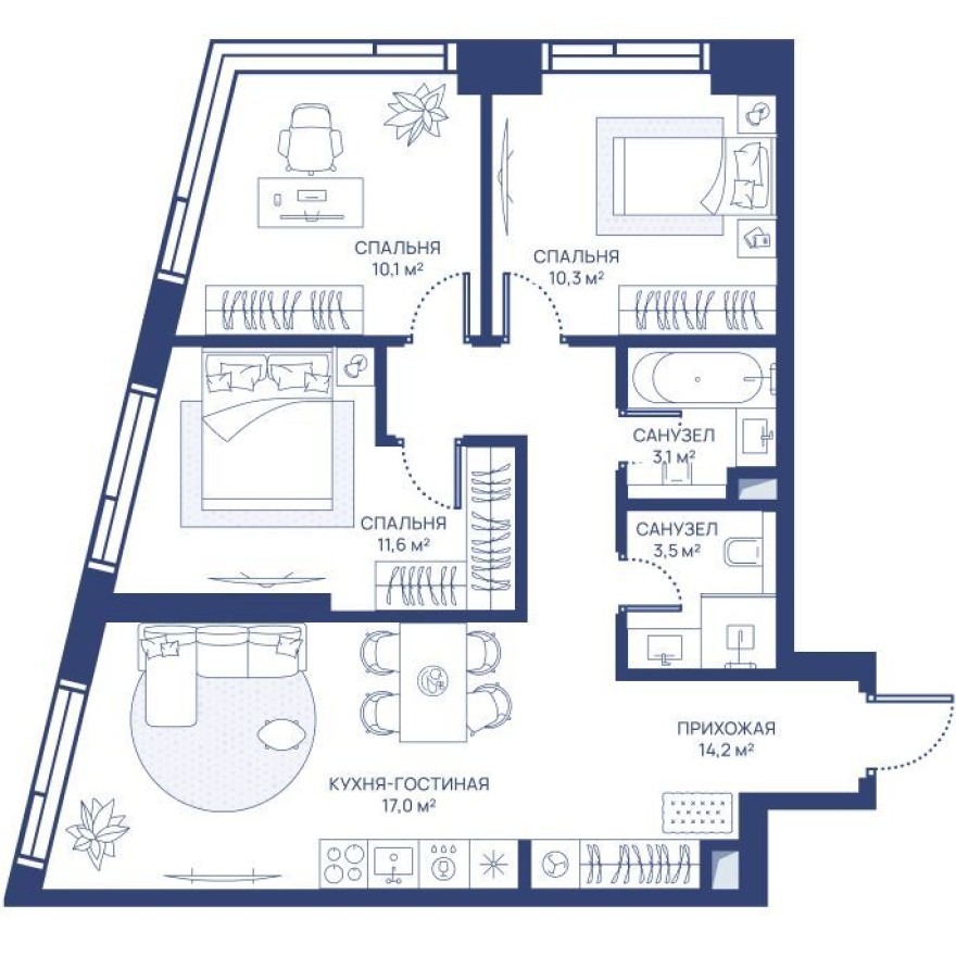 3к. квартира, 69.8 м²