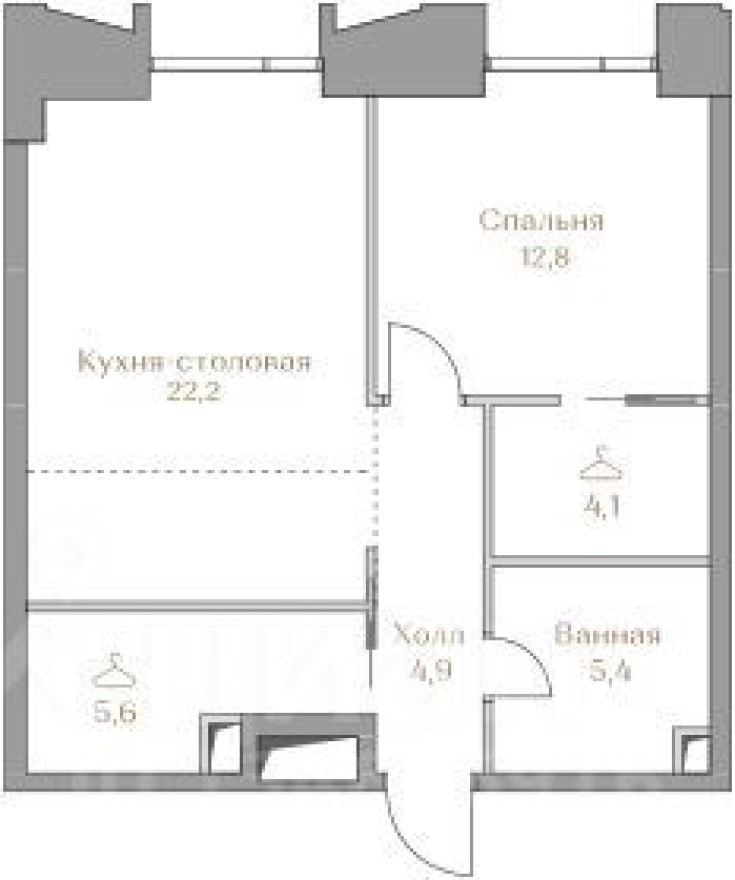 1к. квартира, 55.0 м²