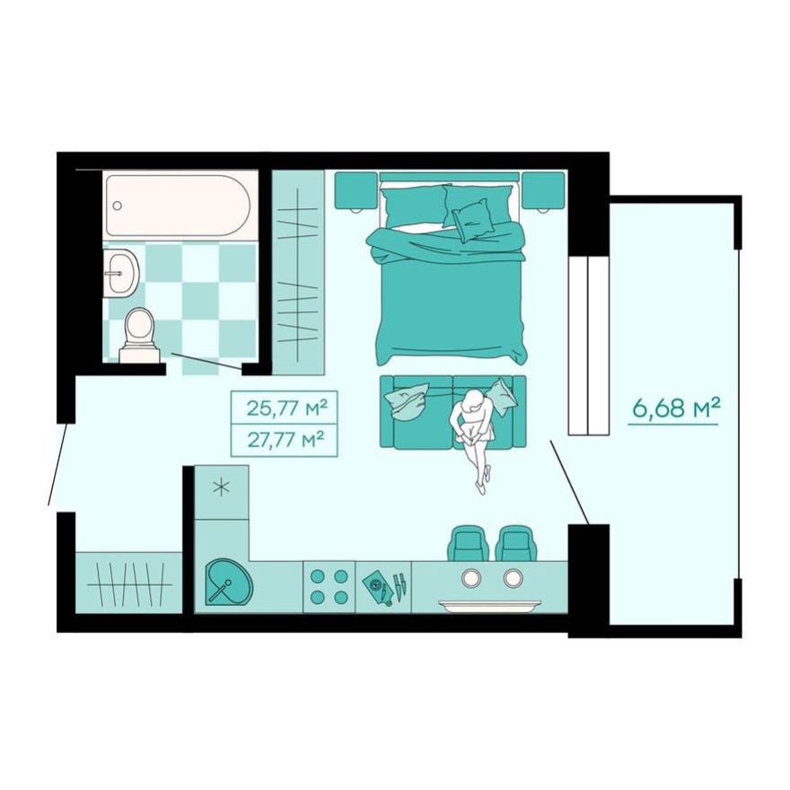 1к. квартира, 27.8 м²