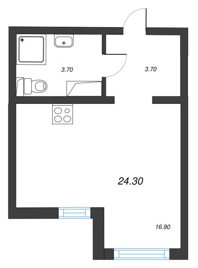 Планировка — Студия-квартира, 24.3 м²