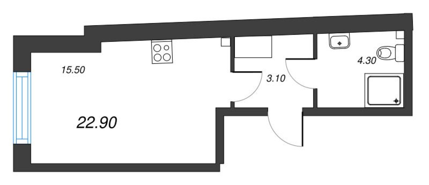 Планировка — Студия-квартира, 22.9 м²