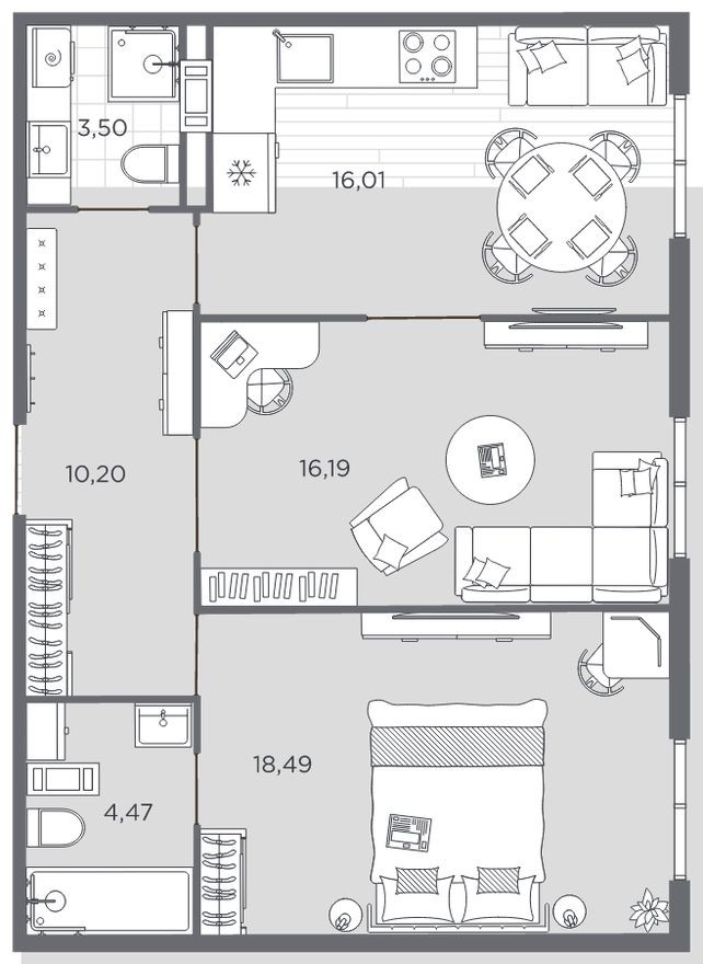 2к. квартира, 68.5 м²