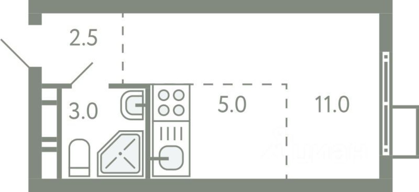 1к. квартира, 21.0 м²