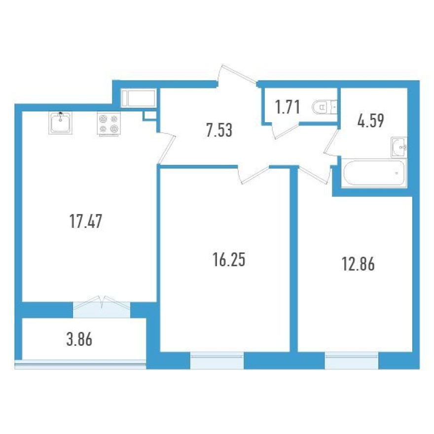 2к. квартира, 62.3 м²