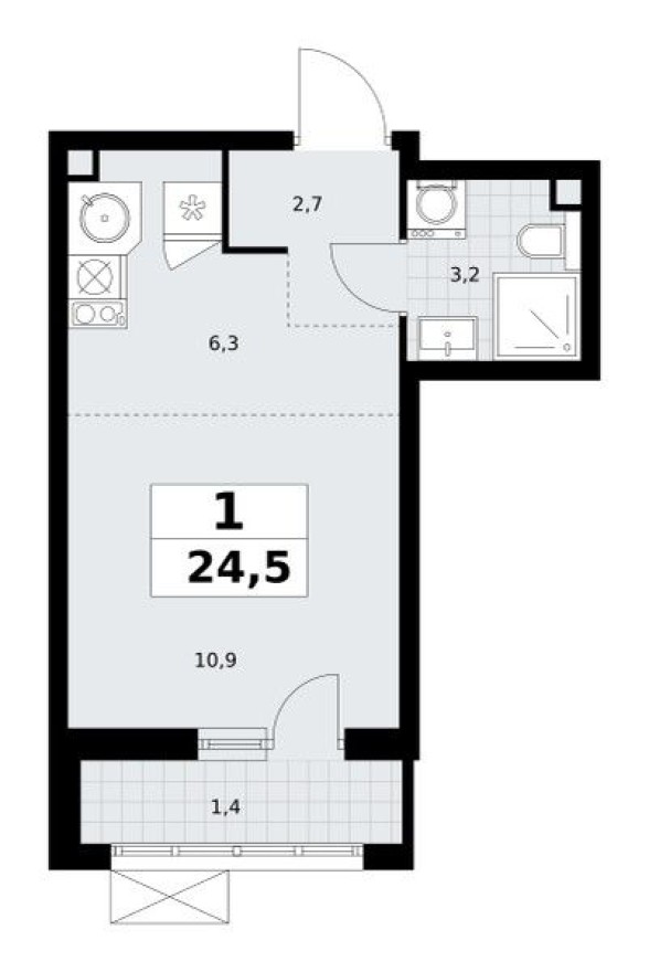 Студия-квартира, 24.5 м²