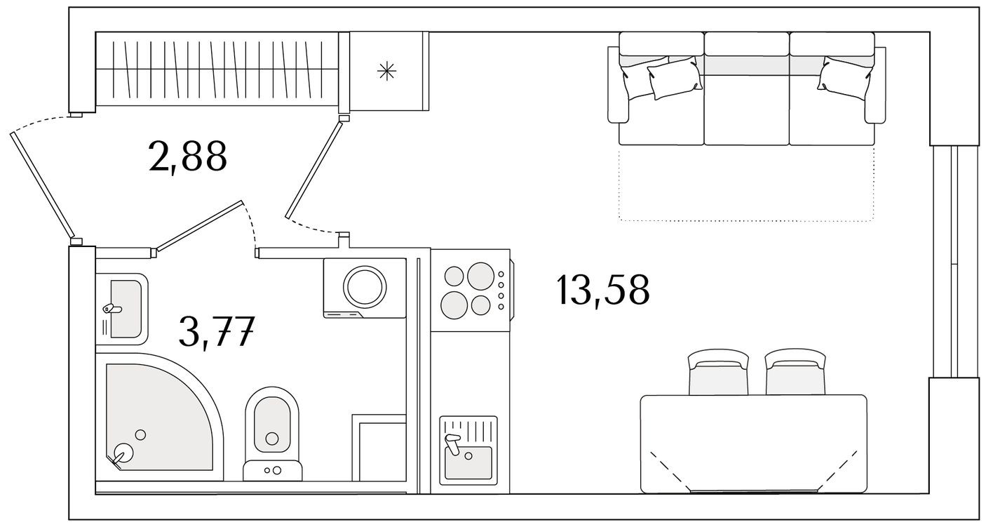 Студия-квартира, 20.2 м²