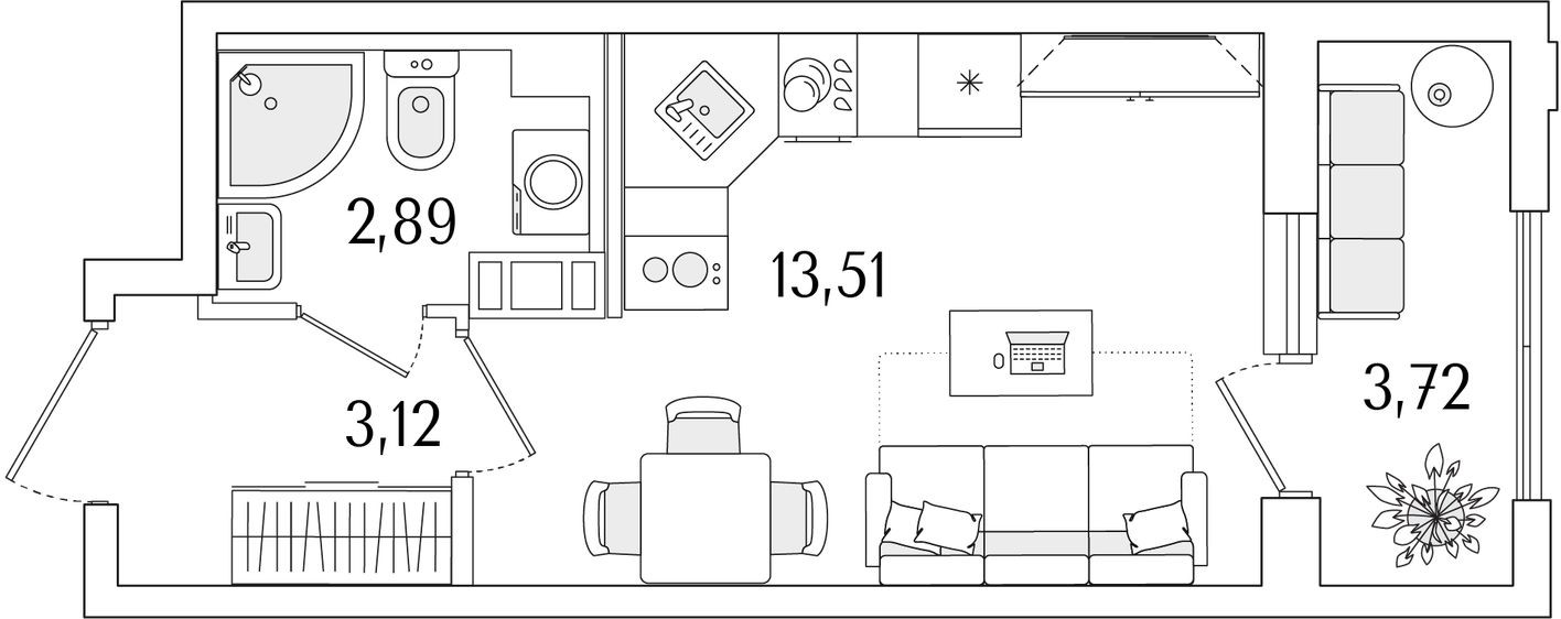 Студия-квартира, 21.4 м²