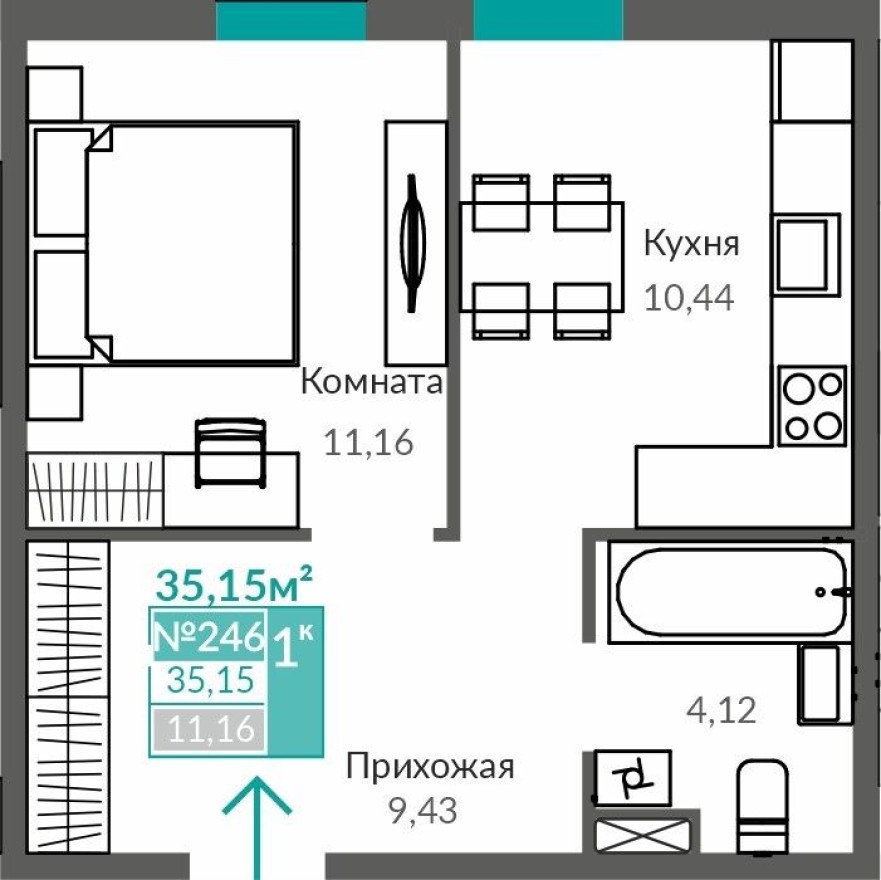 1к. квартира, 35.2 м²