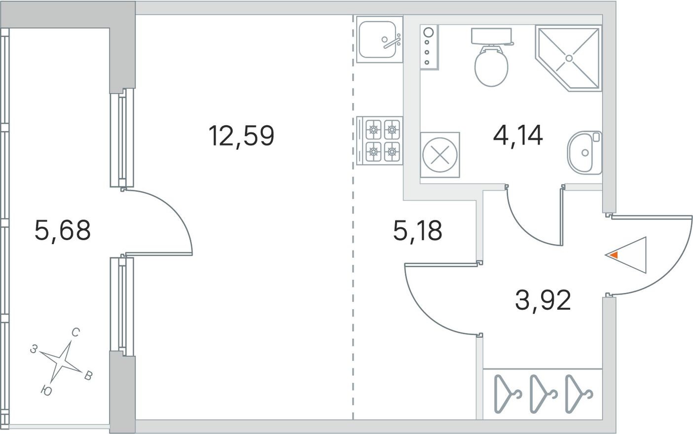 Студия-квартира, 28.7 м²